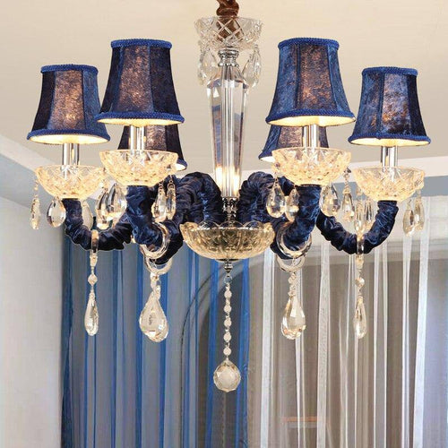 Baroque LED chandelier with lampshade in crystal glass and Royal fabric