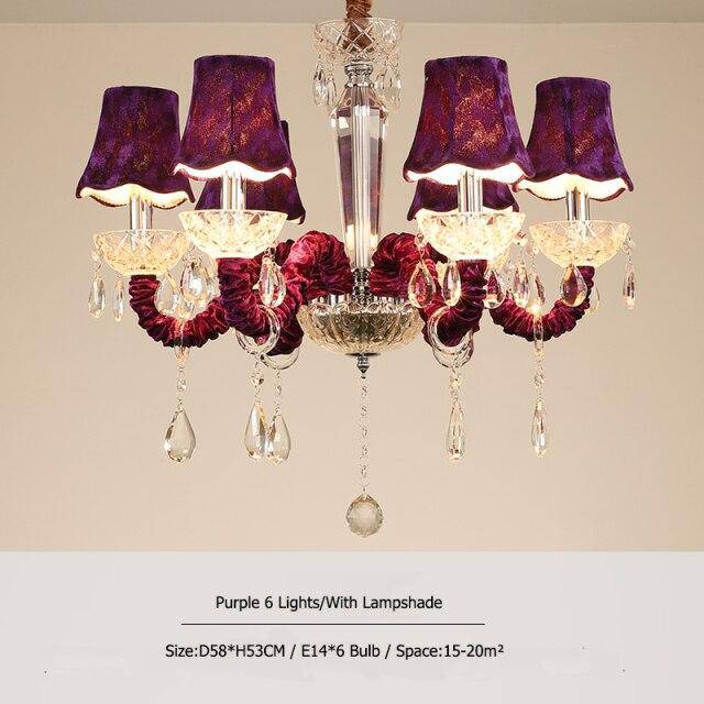 Lustre baroque à LED avec abat-jour en verre cristal et tissu Royal