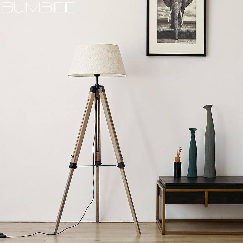 Lampadaire trépied ajustable avec abat-jour en tissu American
