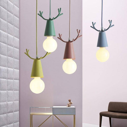 pendant light Conical LED and colored stag horns
