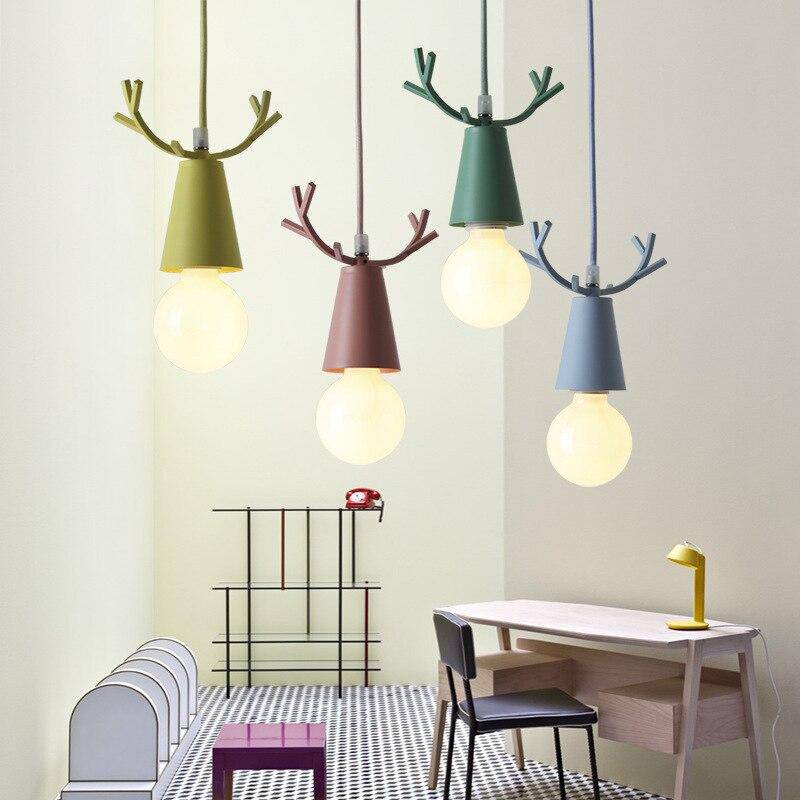 pendant light Conical LED and colored stag horns