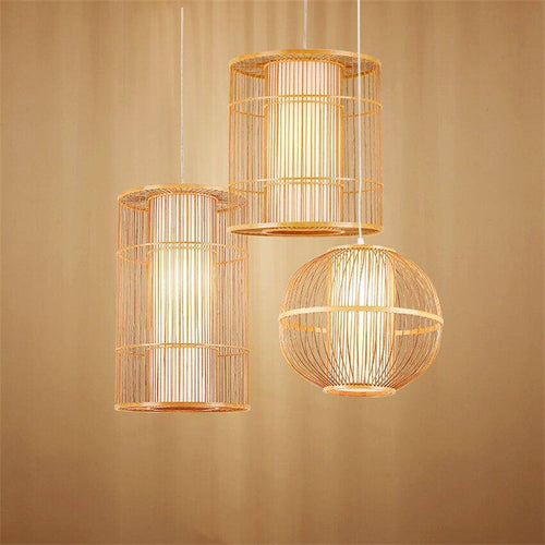 Suspension en rotin LED avec cylindre dans la boule style Tea