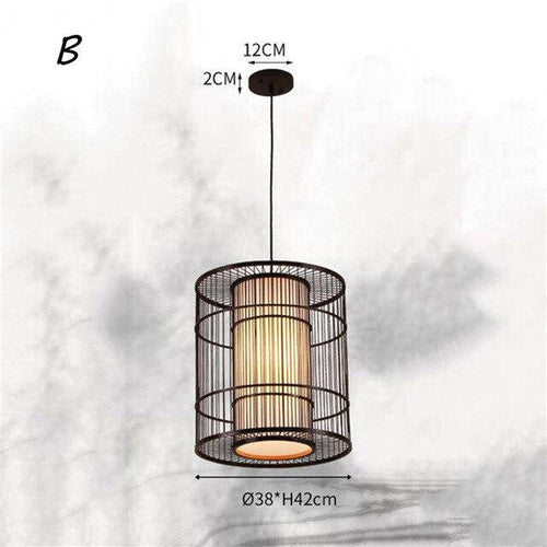 Suspension en rotin LED avec cylindre dans la boule style Tea