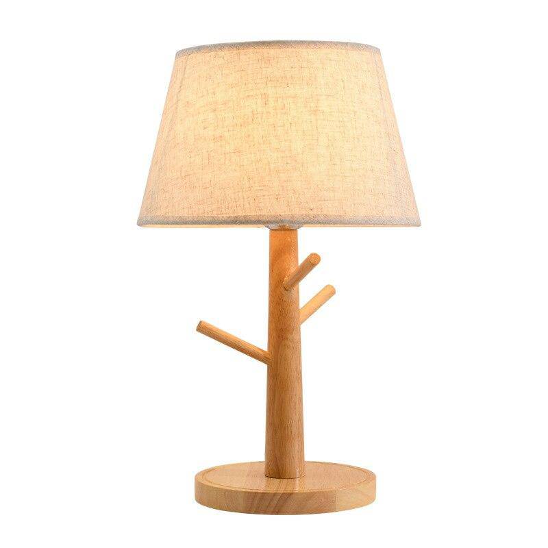 Lampe de chevet LED arbre en bois avec abat-jour en tissu