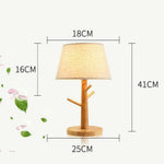 Lampe de chevet LED arbre en bois avec abat-jour en tissu