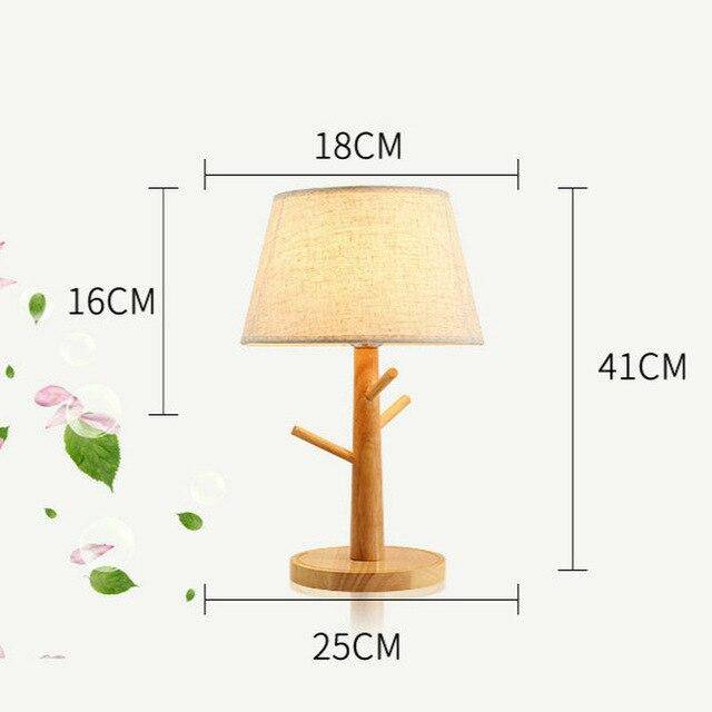 Lampe de chevet LED arbre en bois avec abat-jour en tissu