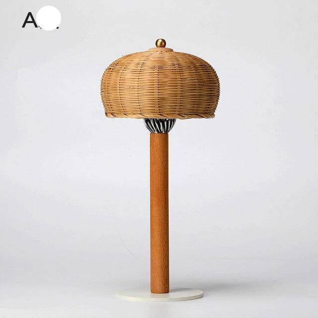 LED table lamp with lampshade made of rattan in various shapes