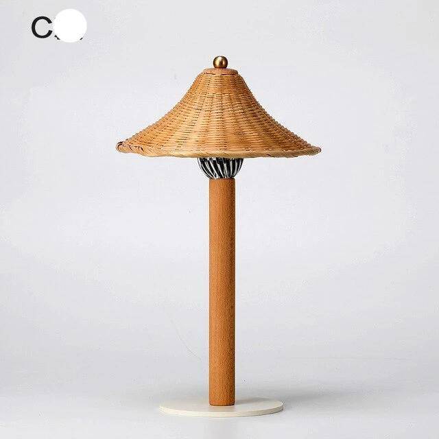 LED table lamp with lampshade made of rattan in various shapes