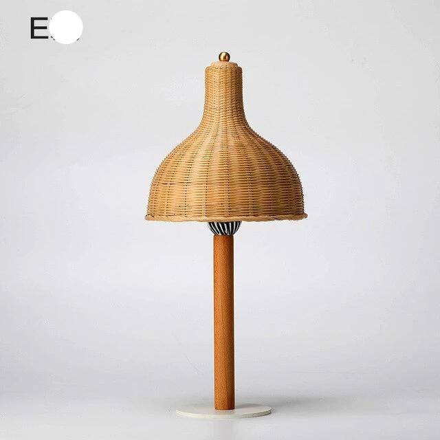 LED table lamp with lampshade made of rattan in various shapes