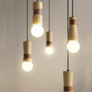 Suspension LED de formes cylindriques en bois avec bracelet simili cuir