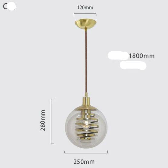 Lámpara de suspensión design en vidrio con espiral dorada