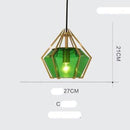 Suspension design à LED en verre et cage dorées