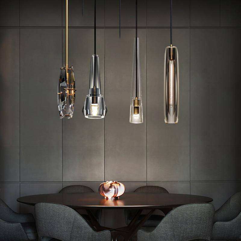 Suspension design en verre conique fumé cristal à LED Luxury - vue 3 sur 4