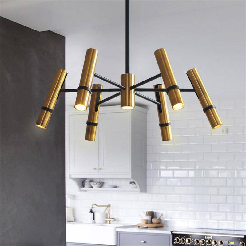 Lustre design à spots tube dorés - vue 3 sur 10