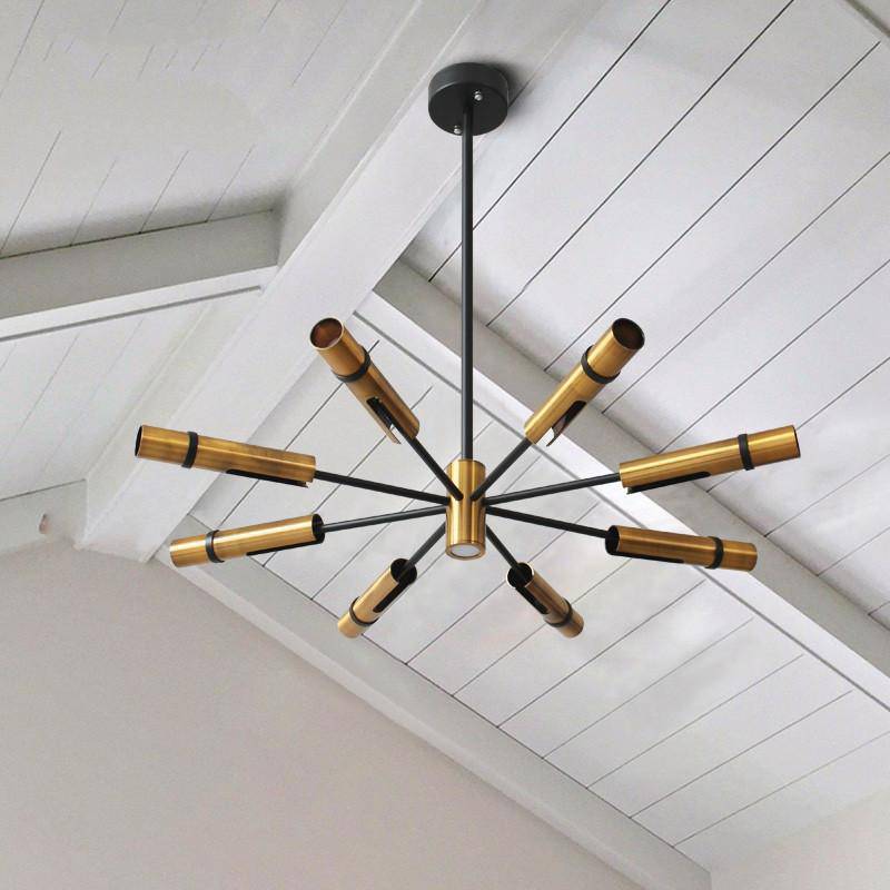 Lustre design à spots tube dorés - vue 7 sur 10