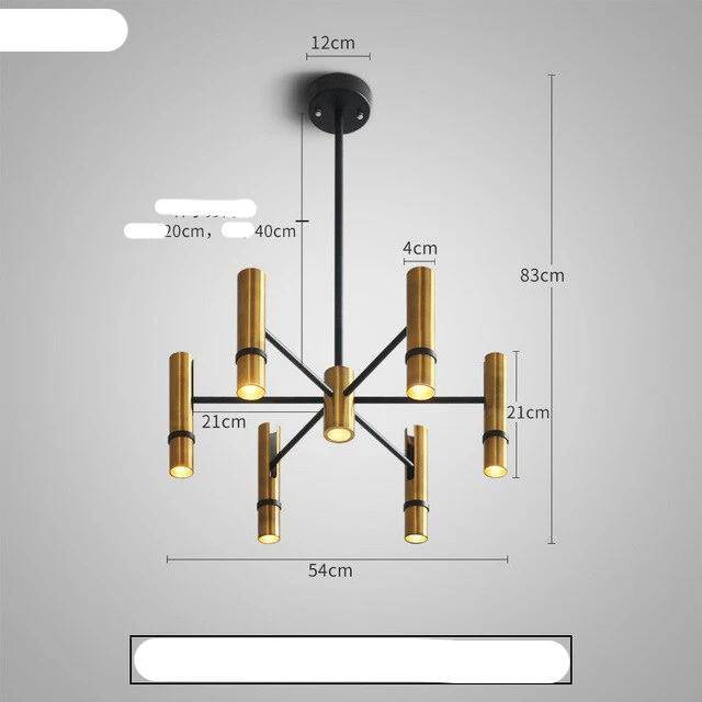 Lámpara de araña design con puntos de tubo de oro