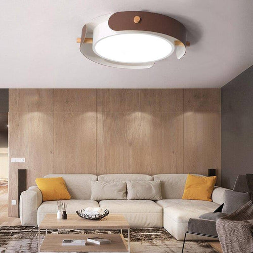Plafonnier rond LED en métal et barres en bois Study