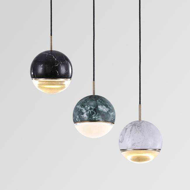 Suspension design LED boule style marbre coloré Art