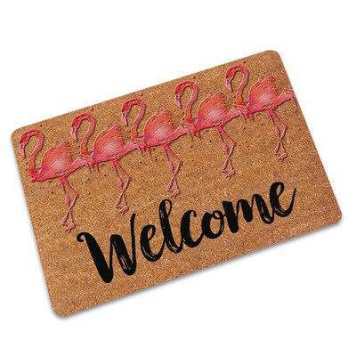 Welcome" rectangle doormat pink flamingos