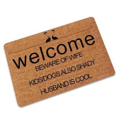 Welcome beware of wife" rectangle doormat