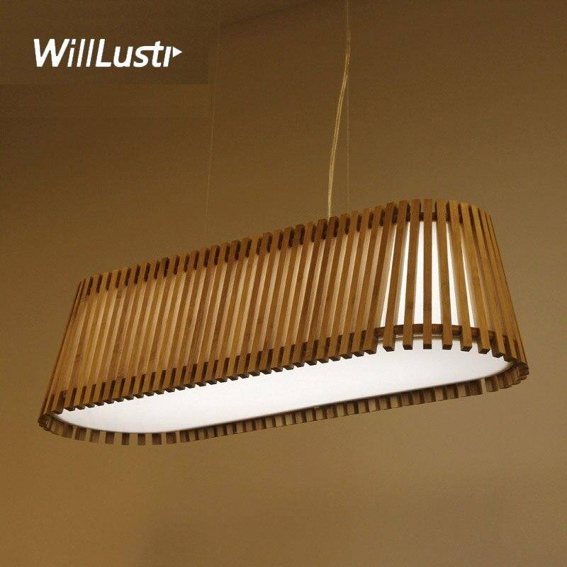 Lustre LED long avec barres en bambou - vue 3 sur 6