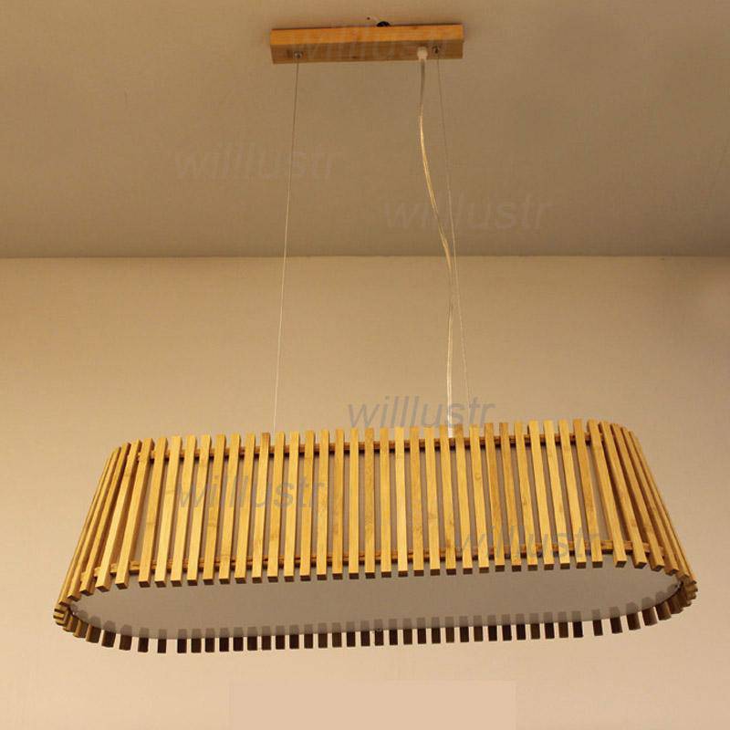 Lustre LED long avec barres en bambou