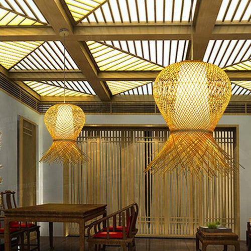 Lámpara de suspensión design en Bambú tejido