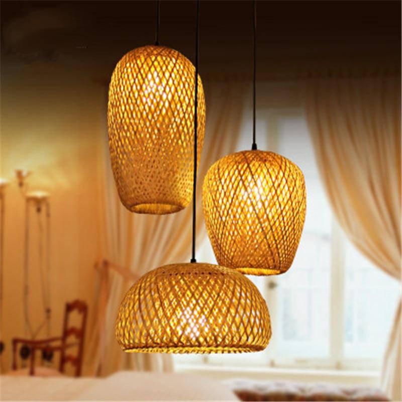 Suspension design arrondie en bambou Rattan - vue 3 sur 10