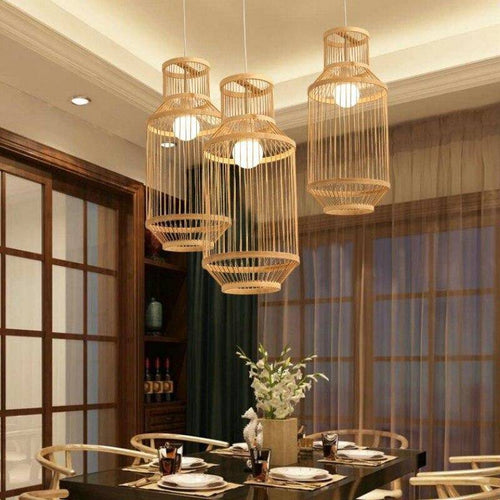 pendant light Geometric D bamboo cage