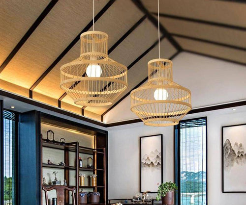 pendant light Geometric C bamboo cage