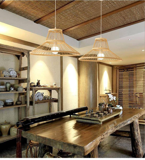 pendant light Geometric bamboo cage A