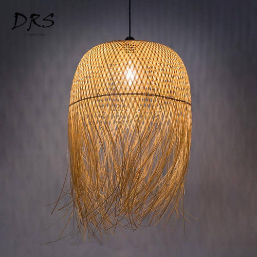 pendant light round woven bamboo Japanese