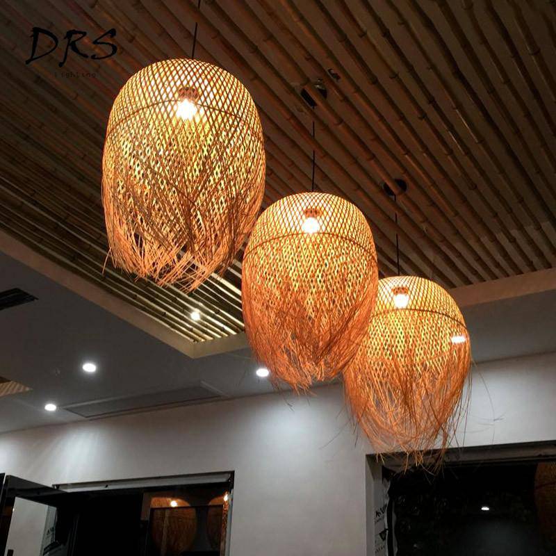 pendant light round woven bamboo Japanese