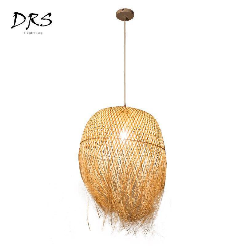 pendant light round woven bamboo Japanese