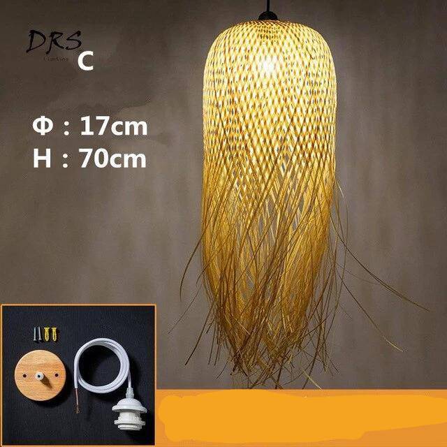 pendant light round woven bamboo Japanese