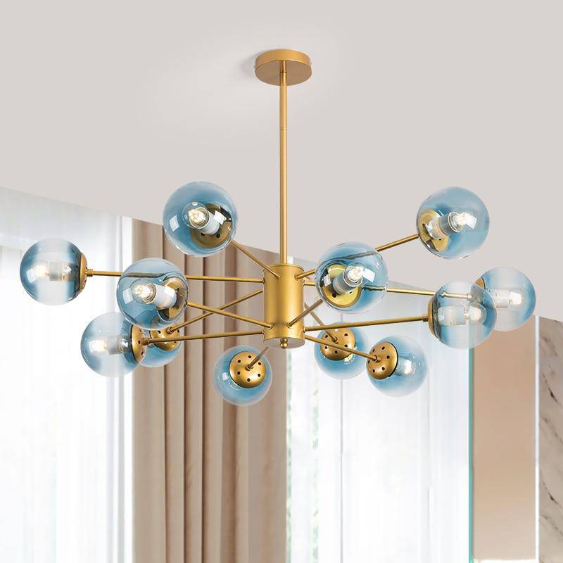 Lustre design LED en métal doré avec boules en verre coloré Loft - vue 3 sur 3