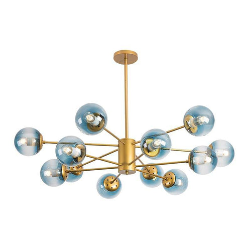 Araña design LED en metal dorado con bolas de cristal de colores Loft