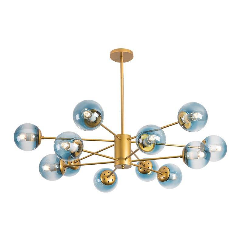 LED chandelier in gold metal with coloured glass balls Loft