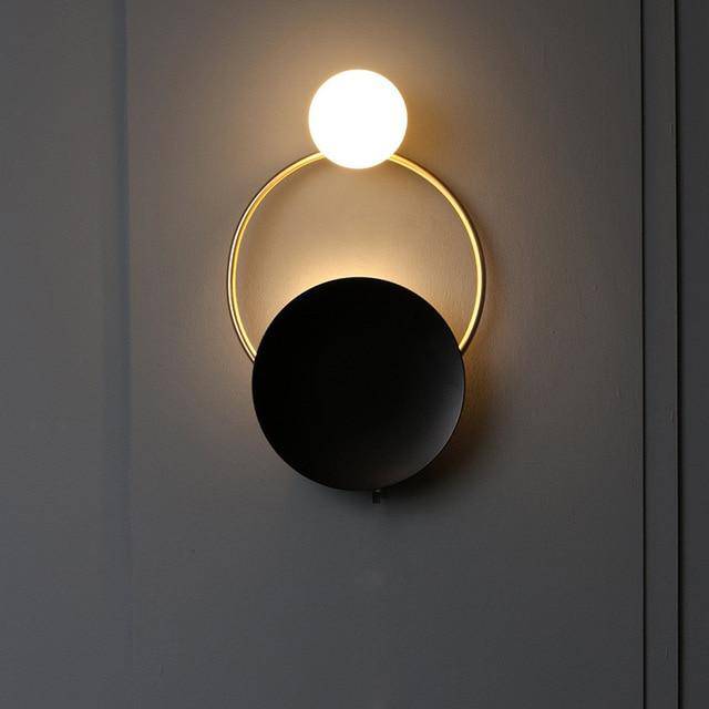 Applique design LED rond et cercles raffinés doré et noir Art - vue 6 sur 7