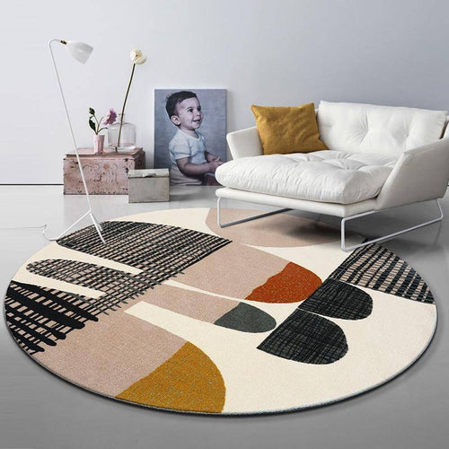 Round design carpet with colourful round patterns floor