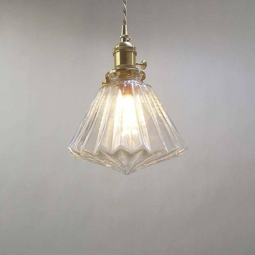 Lámpara de suspensión vidrio vintage y soporte dorado Latón