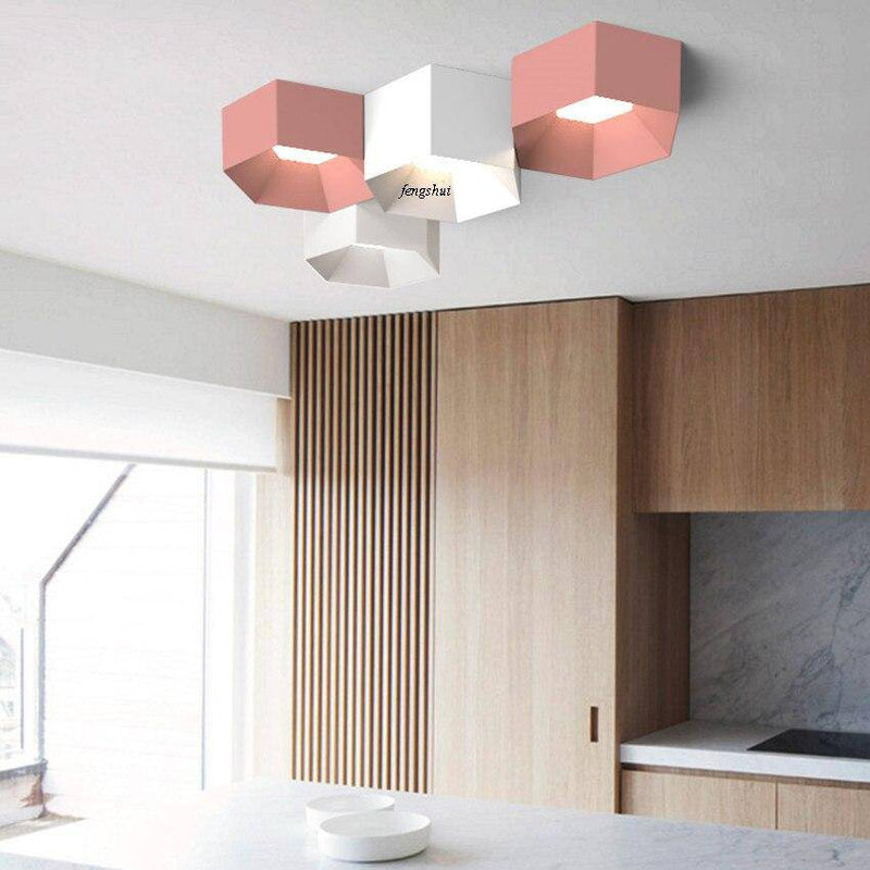 Design ceiling lamp with geometric LED in Art colour