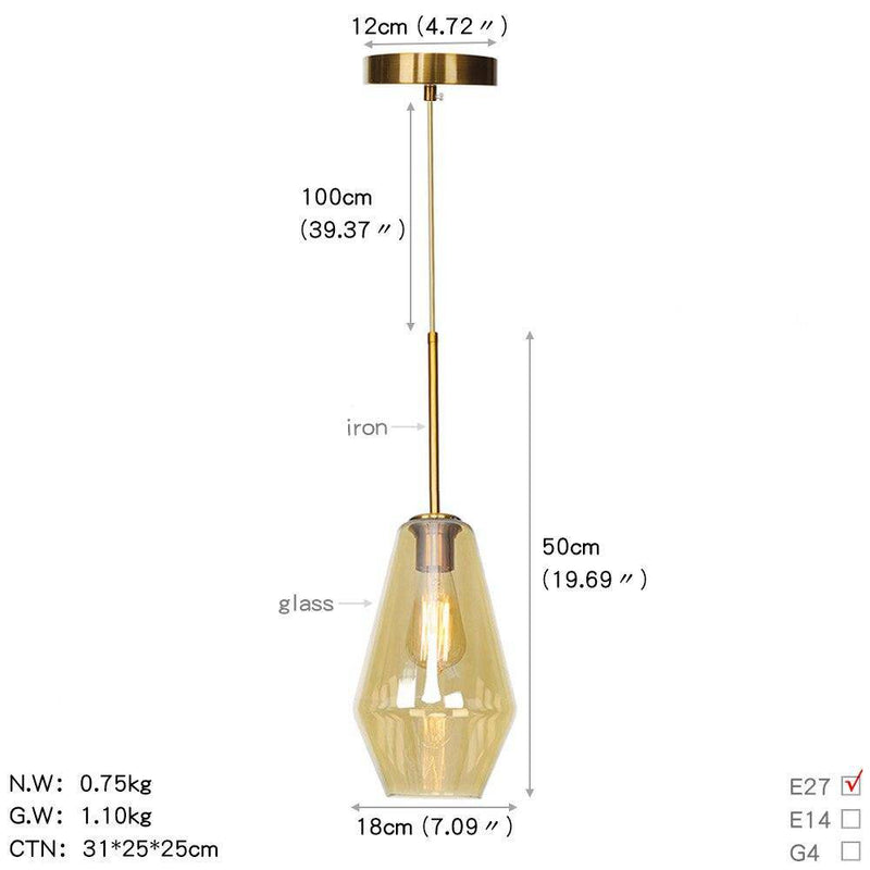 Suspension design LED avec abat-jour en verre style Edison