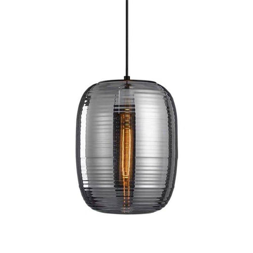Suspension design LED avec abat-jour arrondi en verre à stripes Loft