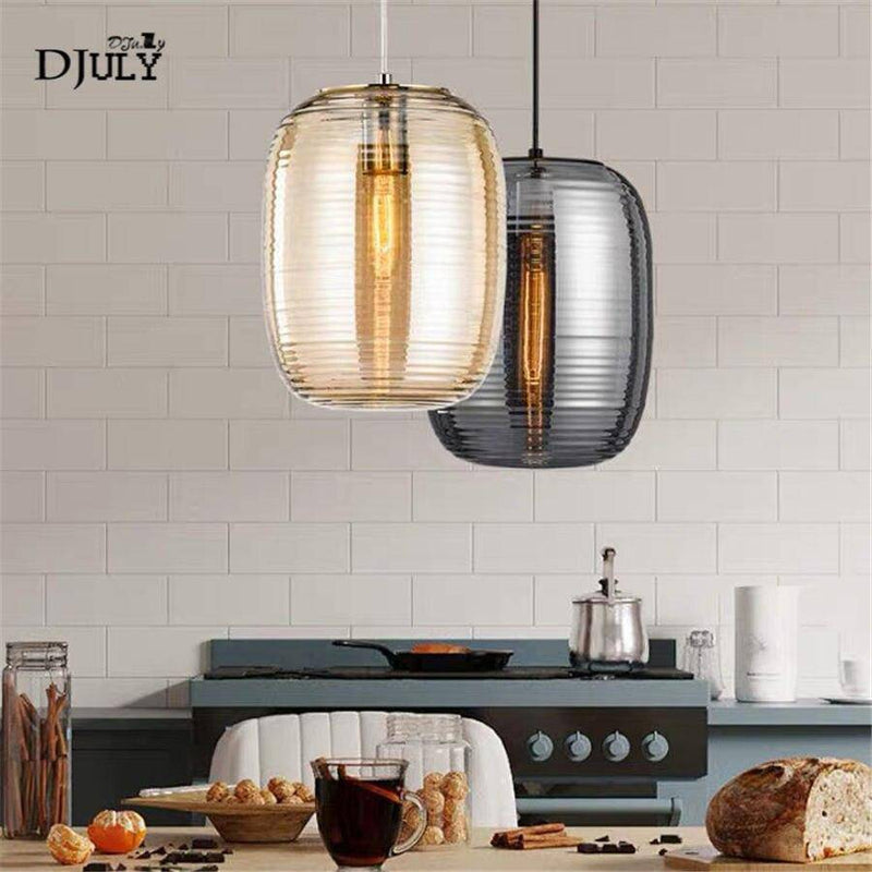 pendant light LED design with lampshade rounded glass stripes Loft
