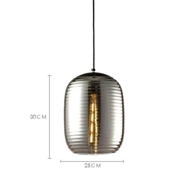 Suspension design LED avec abat-jour arrondi en verre à stripes Loft