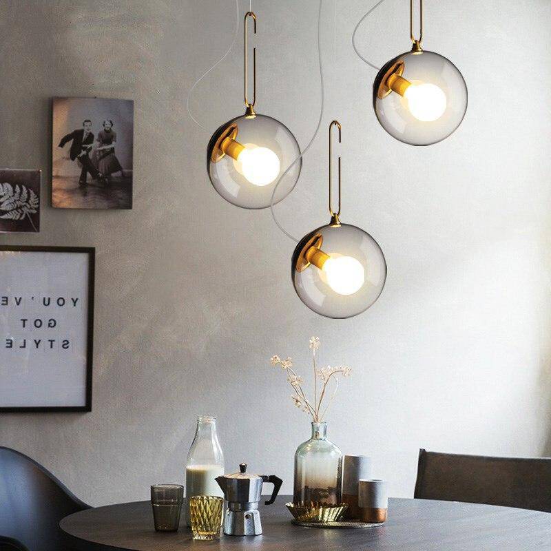 Suspension design à LED boule en verre et métal Light