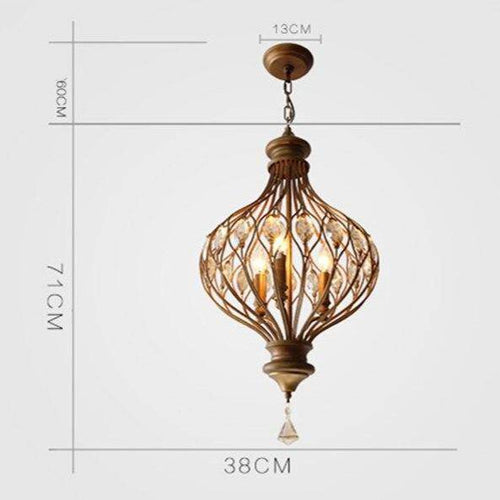 Suspension rétro LED en verre cristal et cuivre vintage - vue 3 sur 3