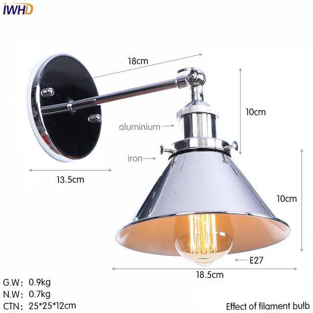 wall lamp retro LED wall light with lampshade conical silver Edison