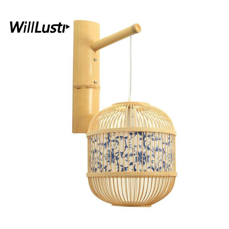 Lámpara de pared de bambú de estilo japonés vintage